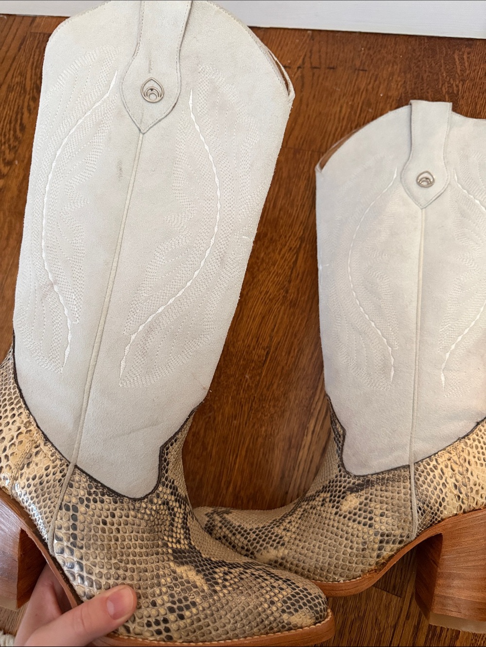 Brother Vellies Light Gray Suede Western Boots with Snakeskin Foot - Picture 4 of 5